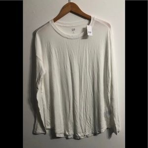 Gap women's blouse luxe crewneck stretchy pullover long sleeves white. Medium